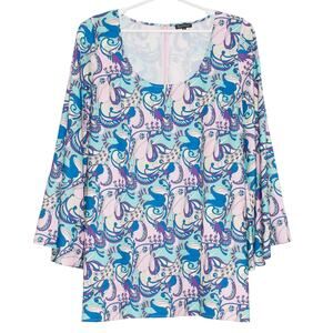 Tunic Dress Flare Sleeve Y2K Boho Hippie Festival Psychedelic Retro Floral 2X